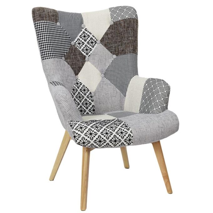 Fauteuil Helsinki patchwork gris
