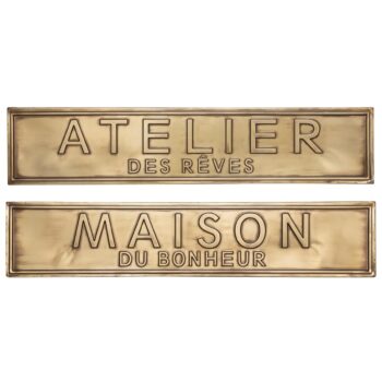 Déco murale "Maison du bonheur", métal embossé 99x20 cm