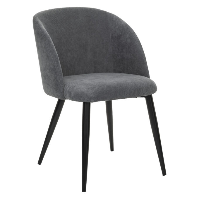 Fauteuil 'Celeste', gris, velours côtelé, pieds métal noir