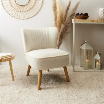 Fauteuil en bouclette Erika - 70 x 59 x 72 cm - Blanc