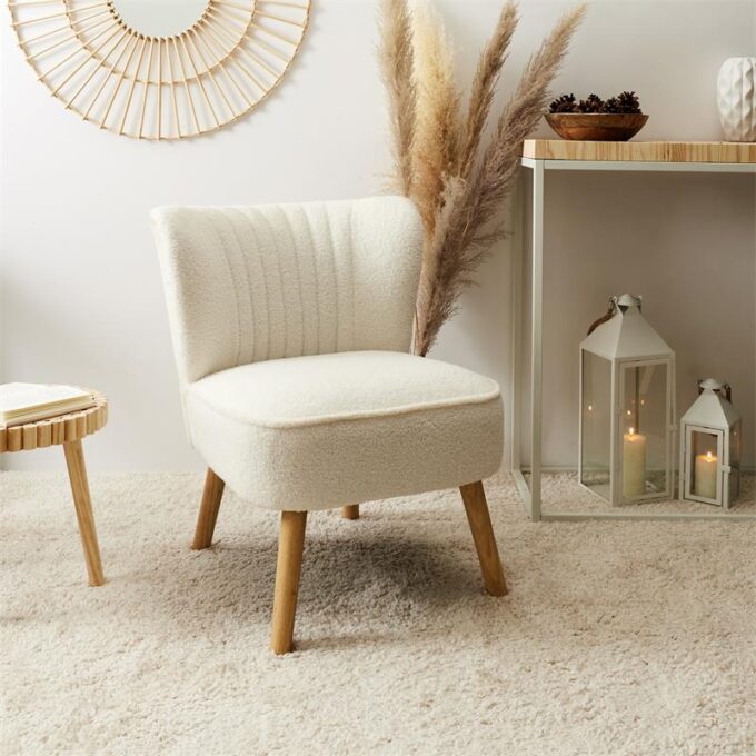 Fauteuil en bouclette Erika - 70 x 59 x 72 cm - Blanc