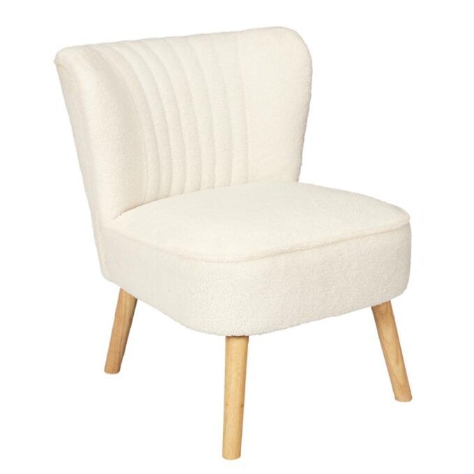 Fauteuil en bouclette Erika - 70 x 59 x 72 cm - Blanc
