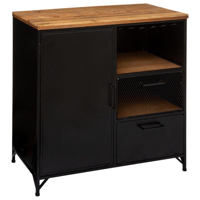 Buffet 1 porte "Cierna" noir, métal & bois