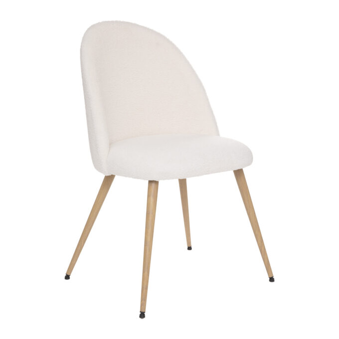Chaise "Slano", bouclette, pieds imitation hêtre, blanc
