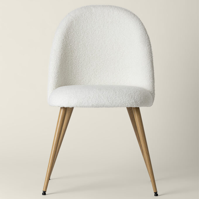 Chaise "Slano", bouclette, pieds imitation hêtre, blanc