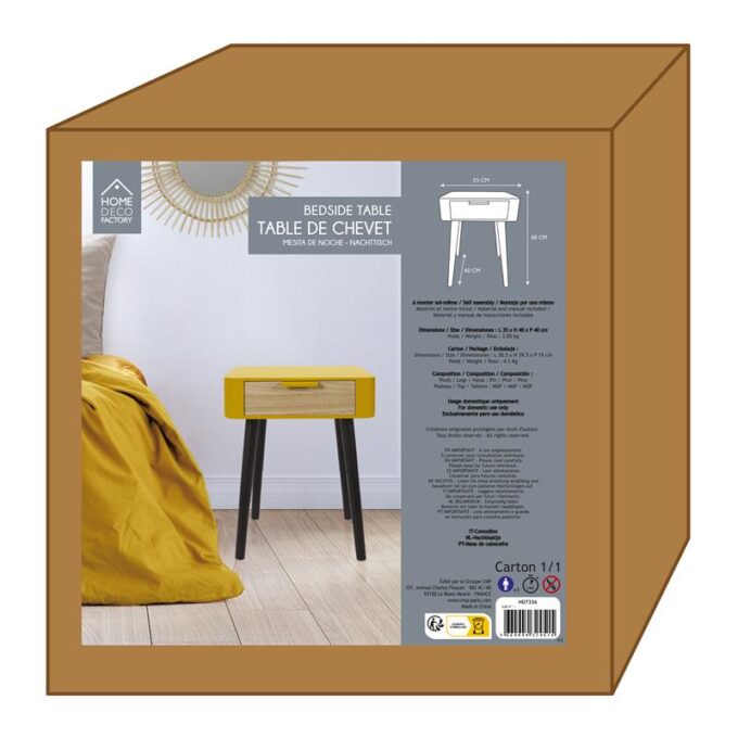 Chevet 1 tiroir en bois jaune