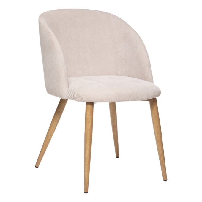 Fauteuil "Celeste", beige , velours côtelé, pieds métal imitation chêne