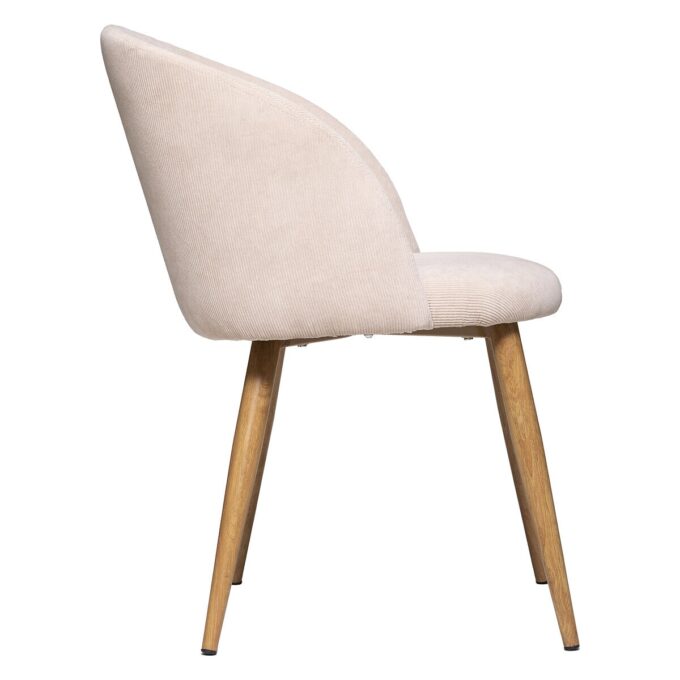 Fauteuil "Celeste", beige , velours côtelé, pieds métal imitation chêne