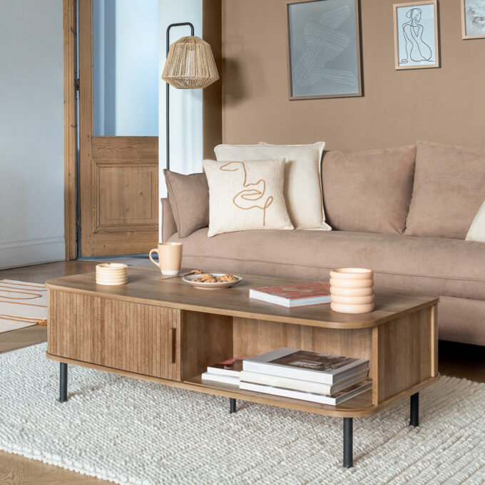 Table basse 2 portes "Colva", naturel, bois