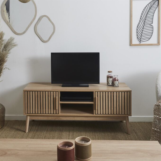 Meuble TV Klauss Portes Effet Bois avec Tasseaux