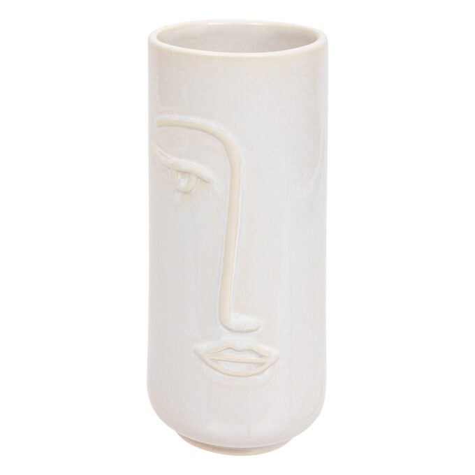Vase visage "Soleya", céramique Blanc, H.25 cm