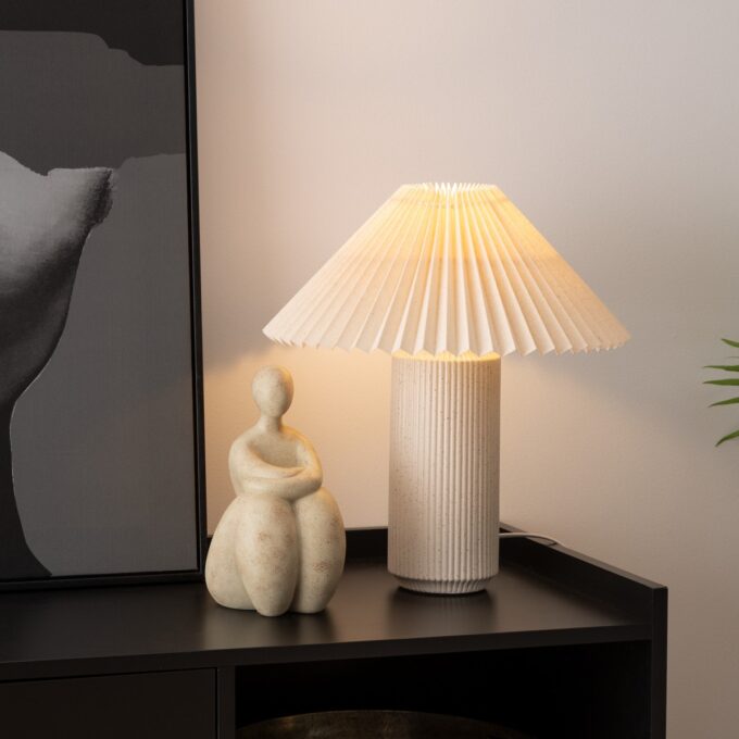 Lampe à poser "Talya" Porcelaine, Beige, H.38 cm