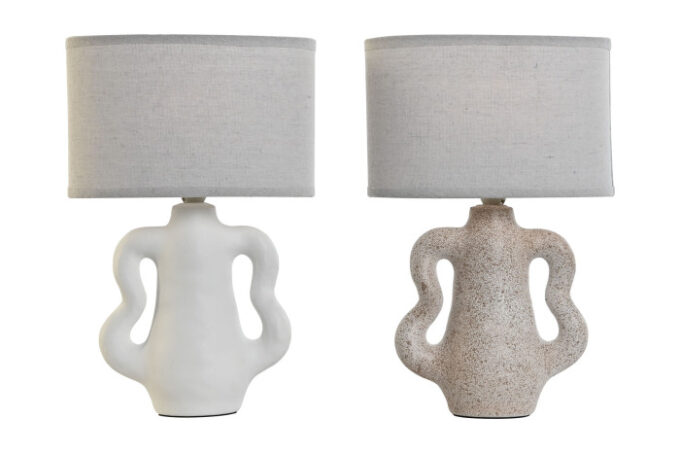 Lampe de table grés et coton  22X22X34