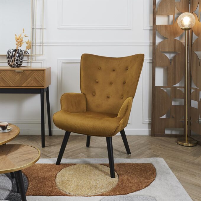 Fauteuil en Velours Côtelé "Giulia" 96cm Jaune