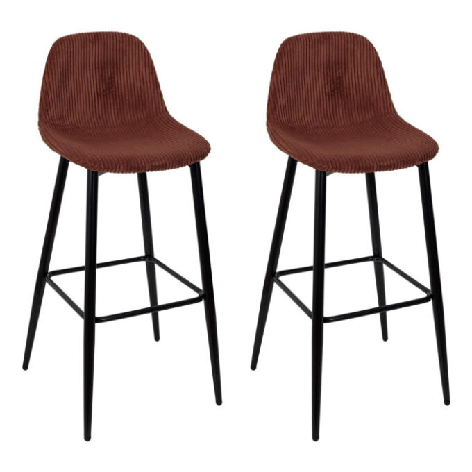 Lot de 2 Chaises de Bar Côtelé "Scott" 100cm Terracotta
