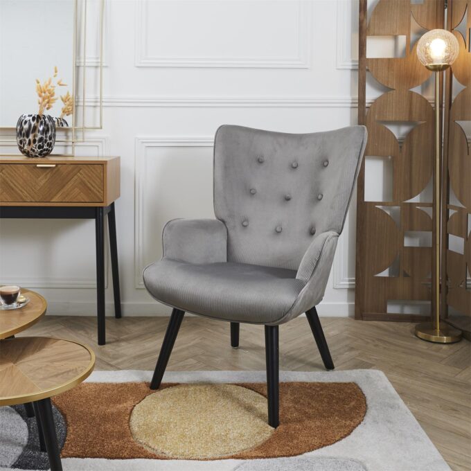 Fauteuil en Velours Côtelé "Giulia" 96cm Gris