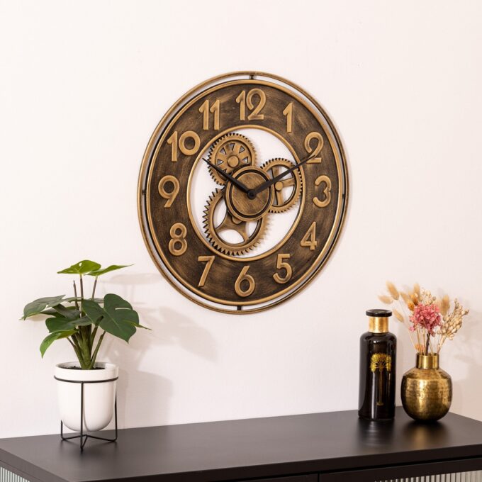 Horloge mécanique "Jacob" Métal, Bois, D.48 cm