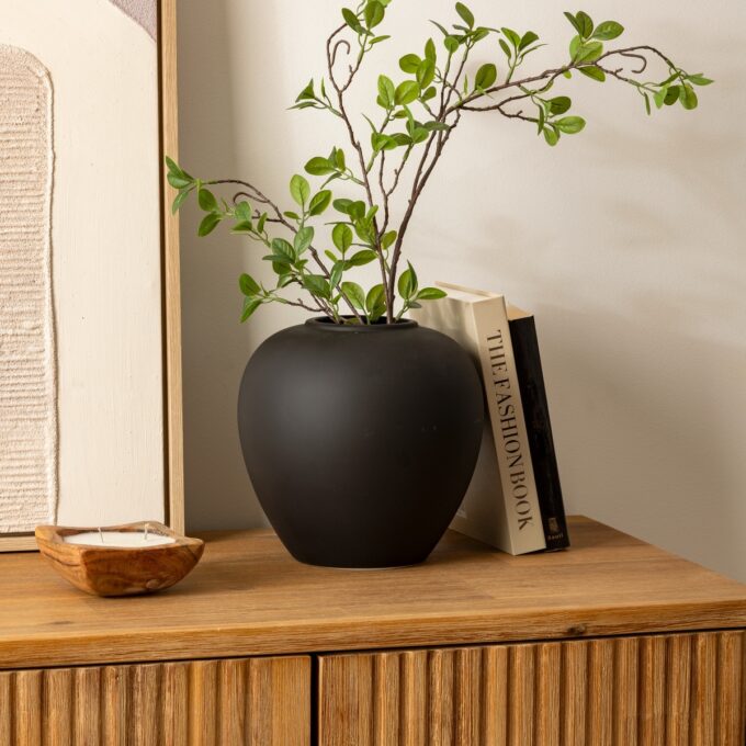 Vase boule "Rily" Céramique, Noir, H.22 cm