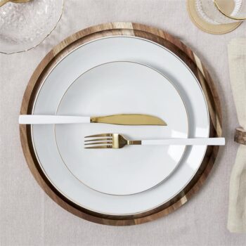 Ménagère 16 Pièces "Repas" 25cm Blanc & Or