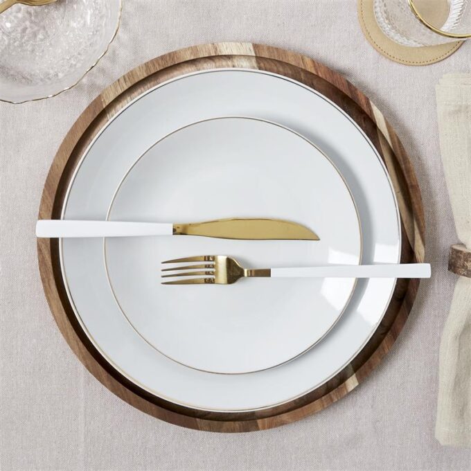 Ménagère 16 Pièces "Repas" 25cm Blanc & Or