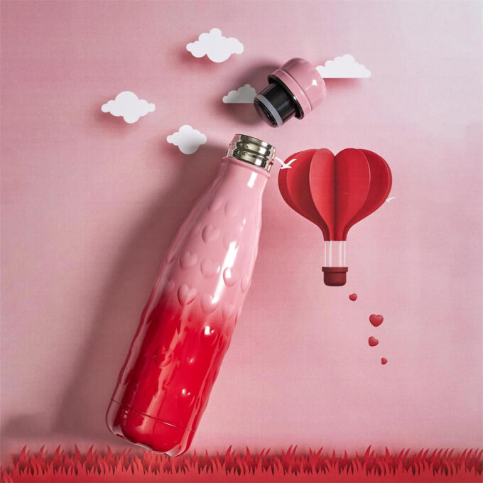 Bouteille Isotherme Embossée "Cœur" 50cl Rouge & Rose