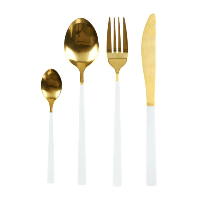 Ménagère 16 Pièces "Repas" 25cm Blanc & Or