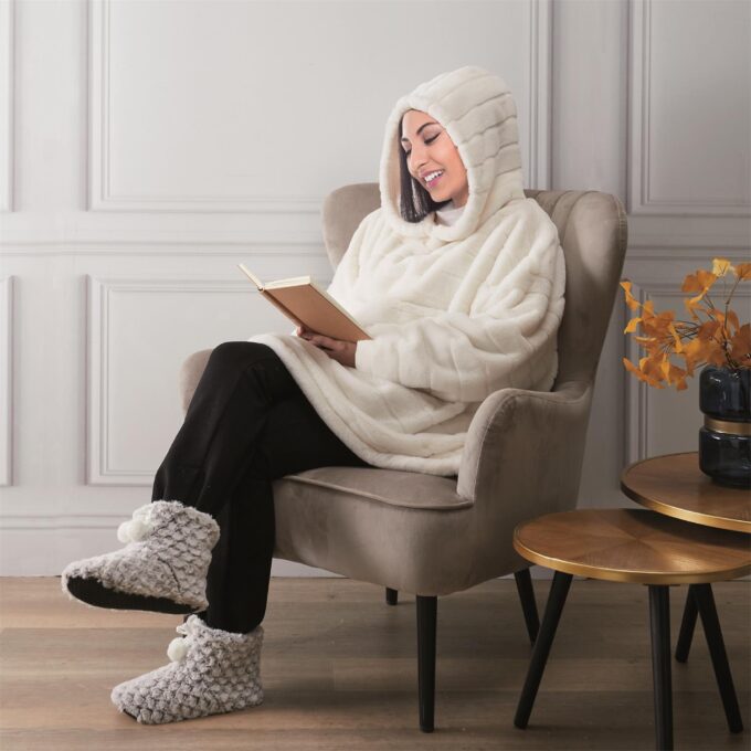Sweat à Capuche "Fausse Fourrure" 85x118cm Blanc