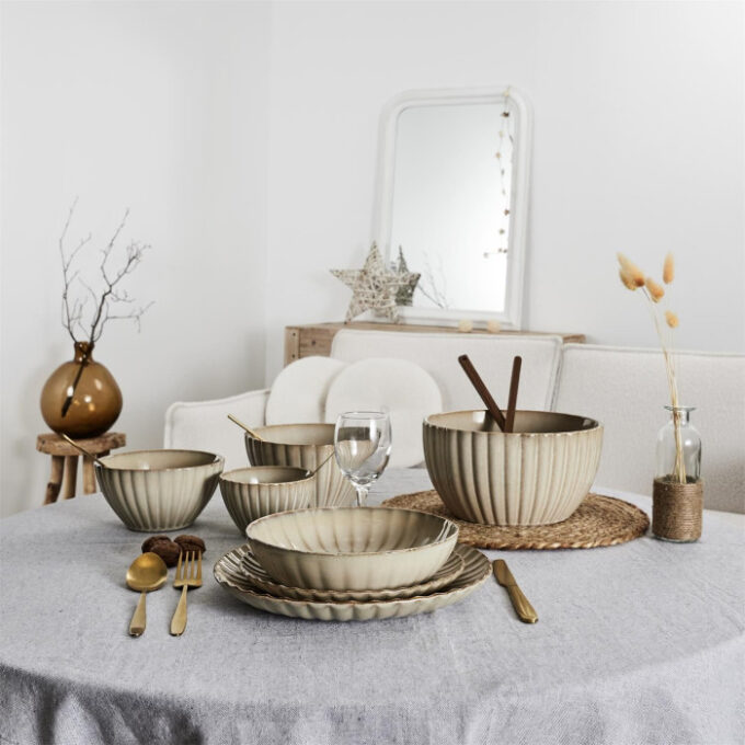 Lot de 6 Assiettes Creuses "Vlora" 25cm Beige