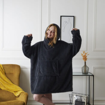 Plaid Sweat à Capuche "Chevron" 85x115cm Gris Foncé