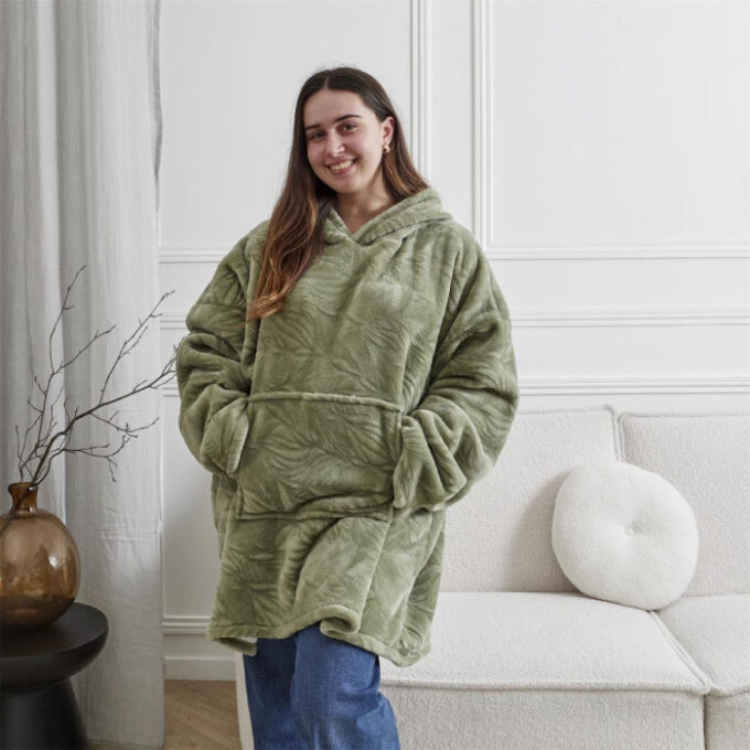 Plaid Sweat à Capuche "Natural" 85x118cm Vert