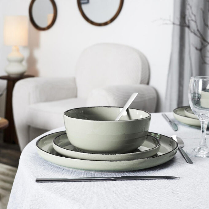 Service de Table 12 Pièces "Grès du Temps" 27cm Vert