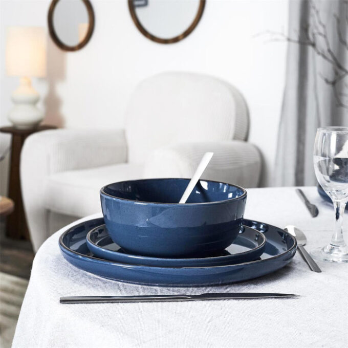 Service de Table 12 Pièces "Grès du Temps" 27cm Bleu