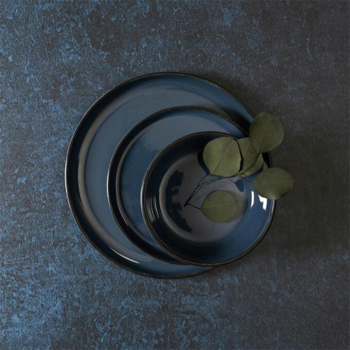 Service de Table 12 Pièces "Grès du Temps" 27cm Bleu