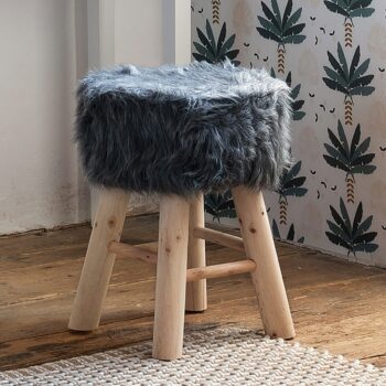 Tabouret "Oslo" Effet fourrure, Gris