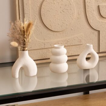 Lot de 3 soliflores "Iora" Céramique, Blanc, H.9 cm