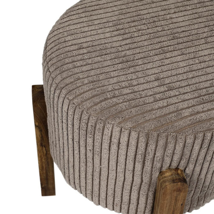 Tabouret Côtelé Rond "Scott" 35cm Taupe