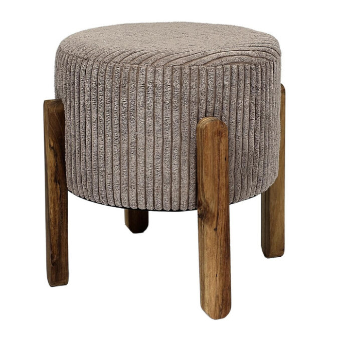 Tabouret Côtelé Rond "Scott" 35cm Taupe