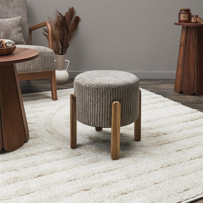 Tabouret Côtelé Rond "Scott" 35cm Taupe