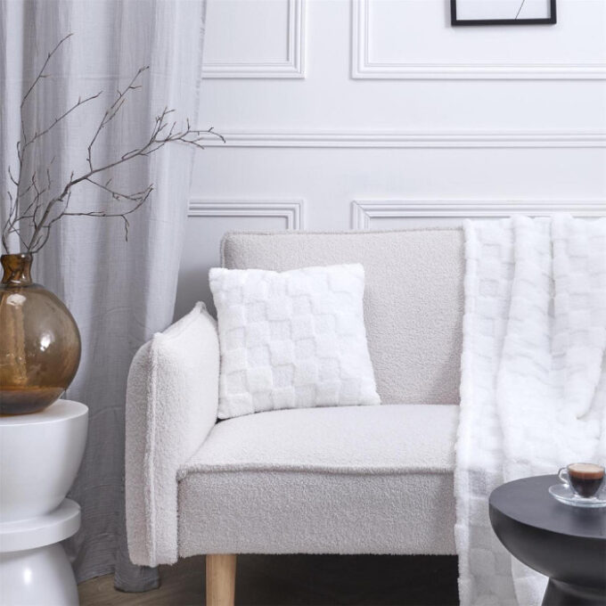 Coussin Déco en Flanelle "Damier" 40x40cm Blanc