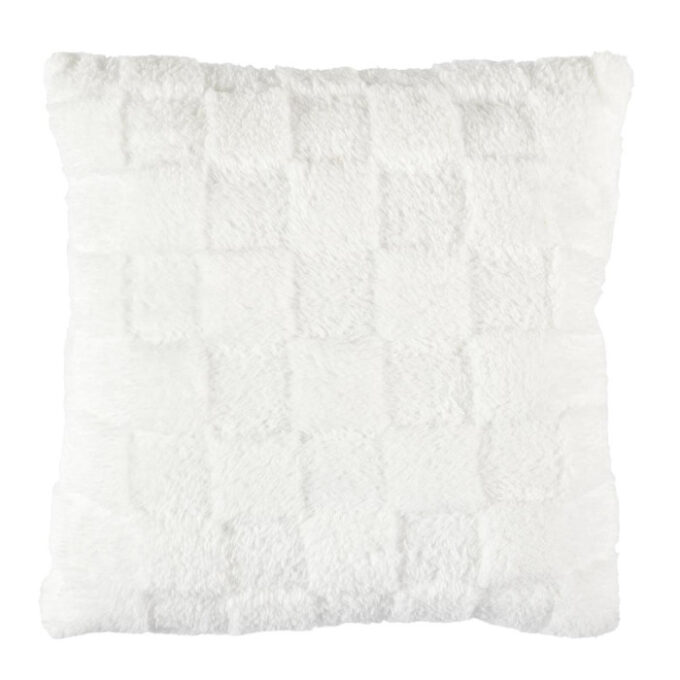 Coussin Déco en Flanelle "Damier" 40x40cm Blanc
